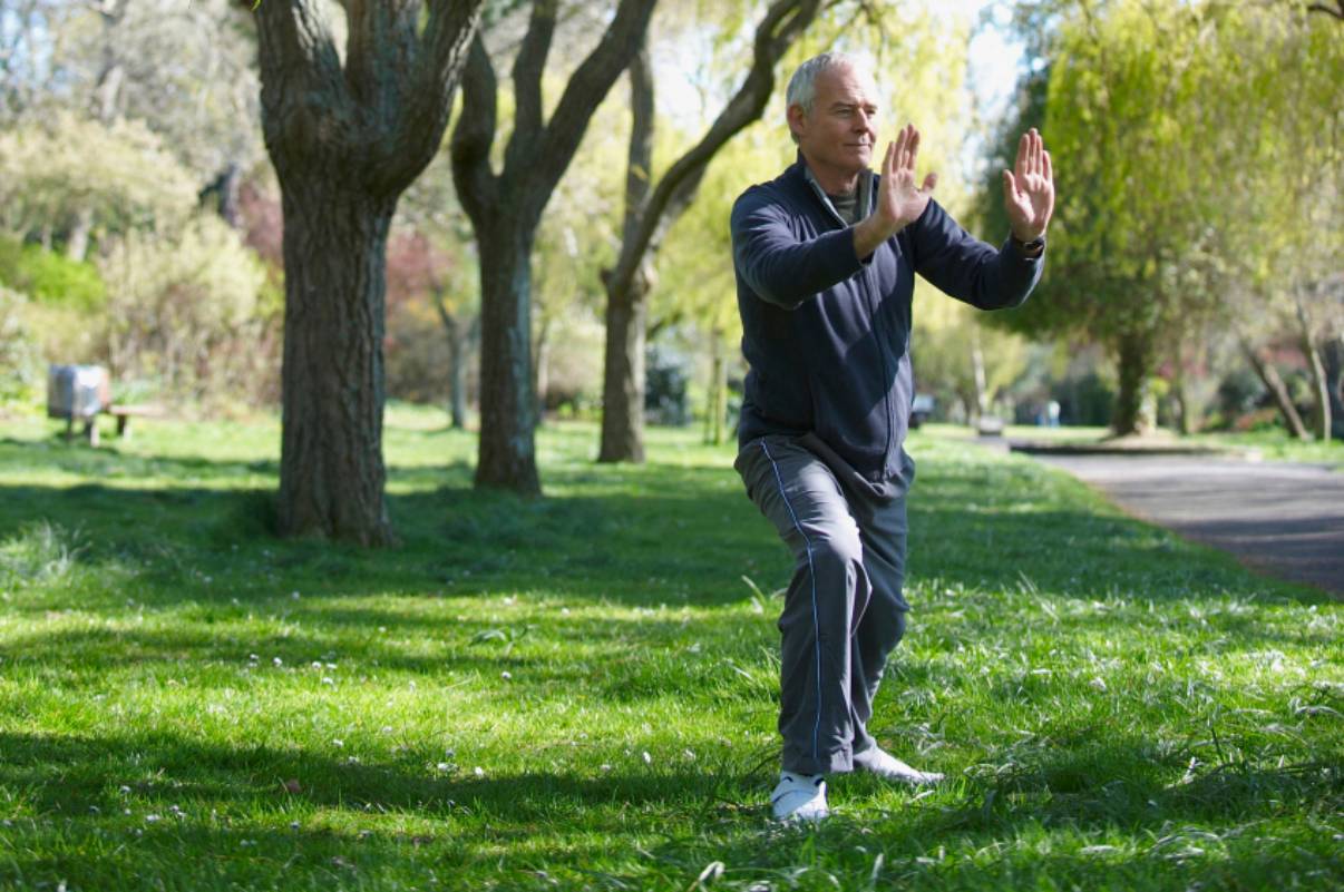 Senior man enjoys outdoor exercise