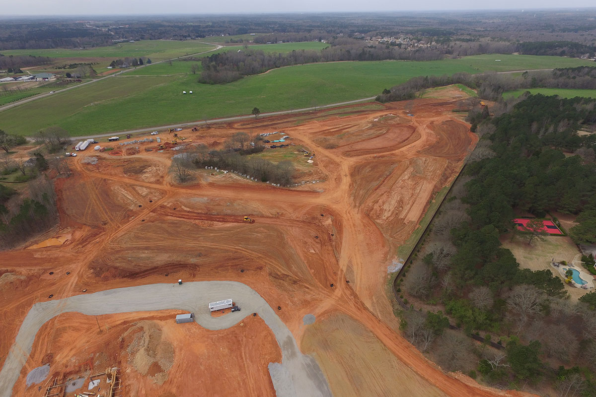 Aerial view of construction on a senior living community